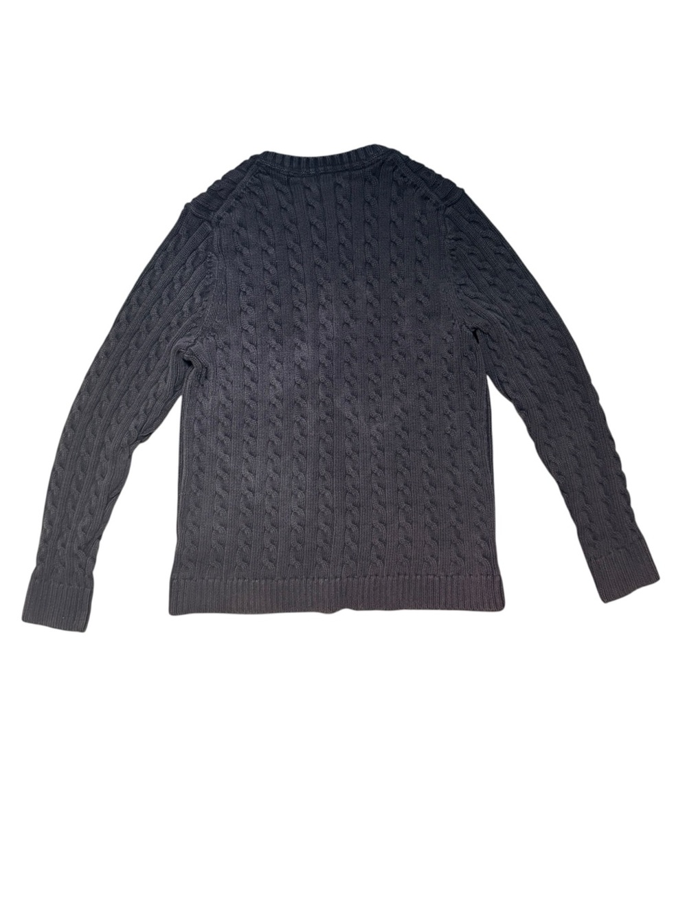 L.L.Bean Women’s L black 100% Cotton Cable Knit Cardigan Sweater - Picture 3 of 9